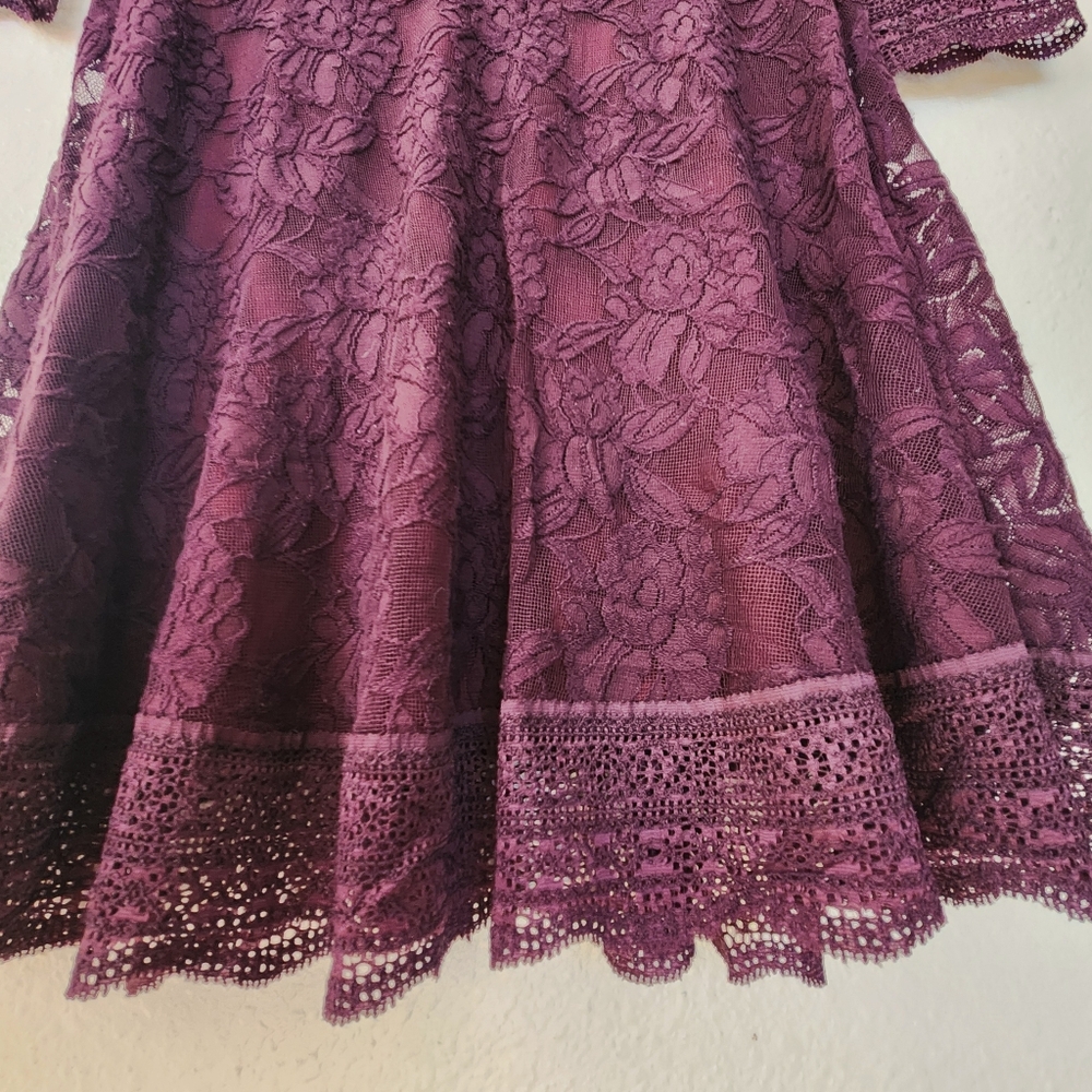 Free People Lace Burgundy Party Event Dress Peekaboo Lace Cocktail Sz M - Picture 7 of 9